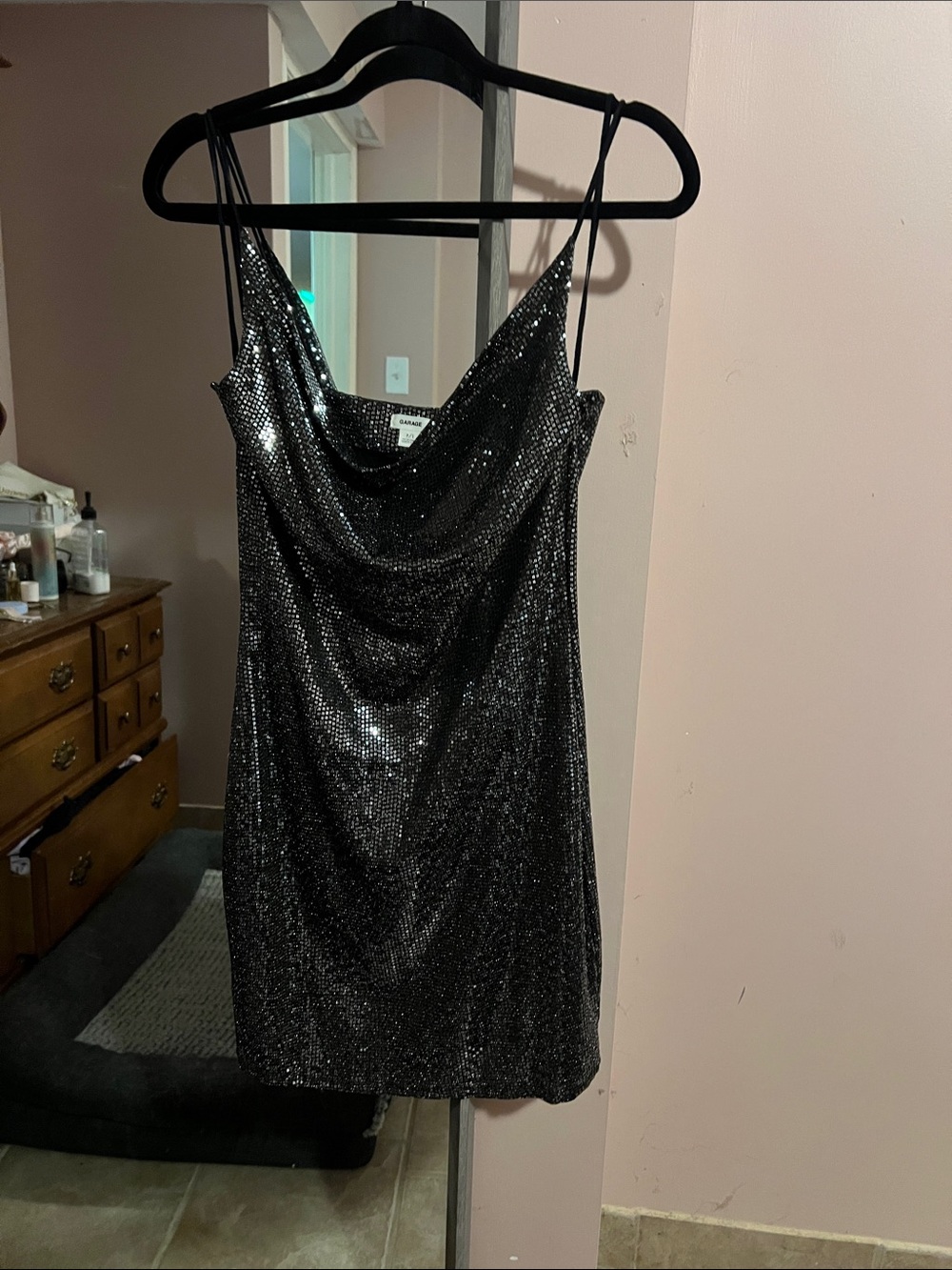 Garage Black Sparkle Cowl Mini Dress